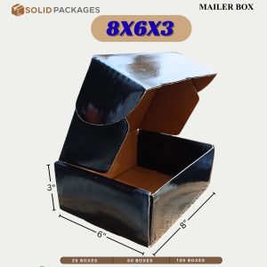 Jet Black Glossy mailer Box, 8x6x3 inch | carton boxes for dispatch orders, Jewelry box | Perfume Boxes | Ecommerce Packaging material | Solid Packages